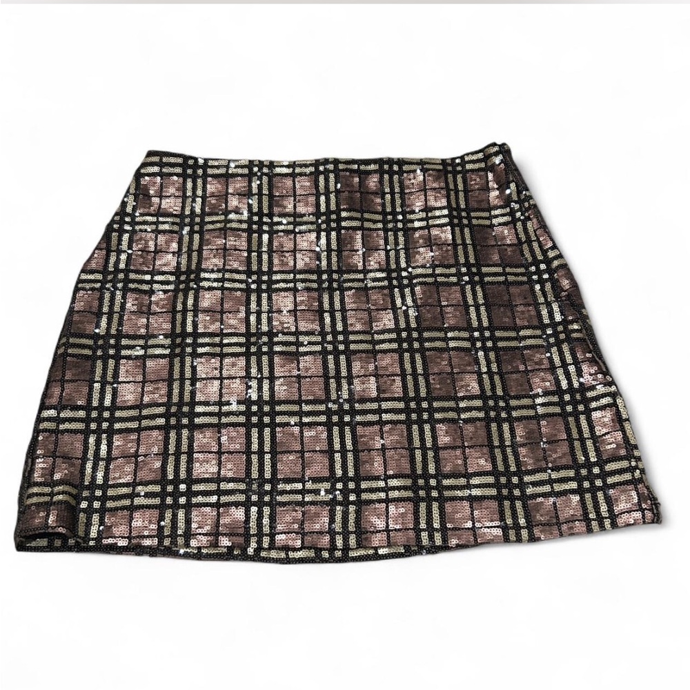Black & gold sequin plaid mini skirt